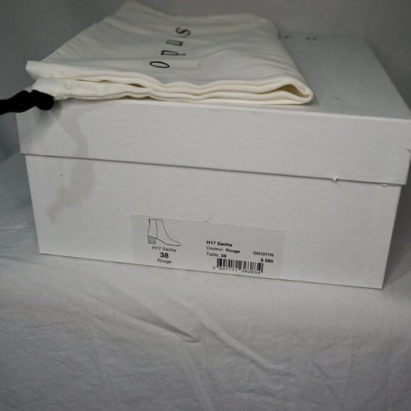 Sandro Sacha Leather Ankle Boots in Rouge - Size 38 - Picture 10 of 11